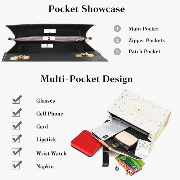 Beige PU Leather Glitter Handbag with Heart & Pearl Decor, Versatile Style - Picture 5 of 9